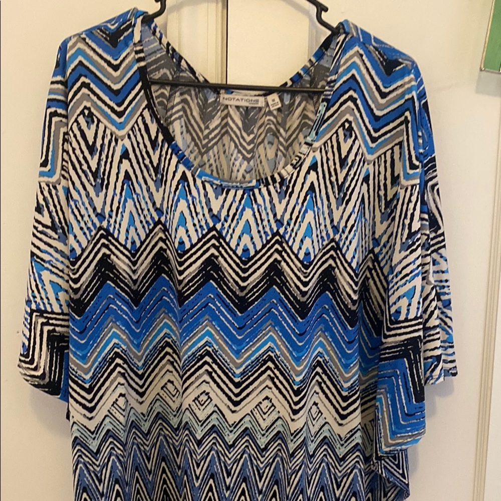 Women's Notations Blue Zigzag Top 1X